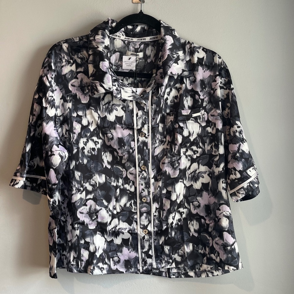 JASON WU 2pc Floral Satin Top and Shorts Lounge Set - Size Large - NWT